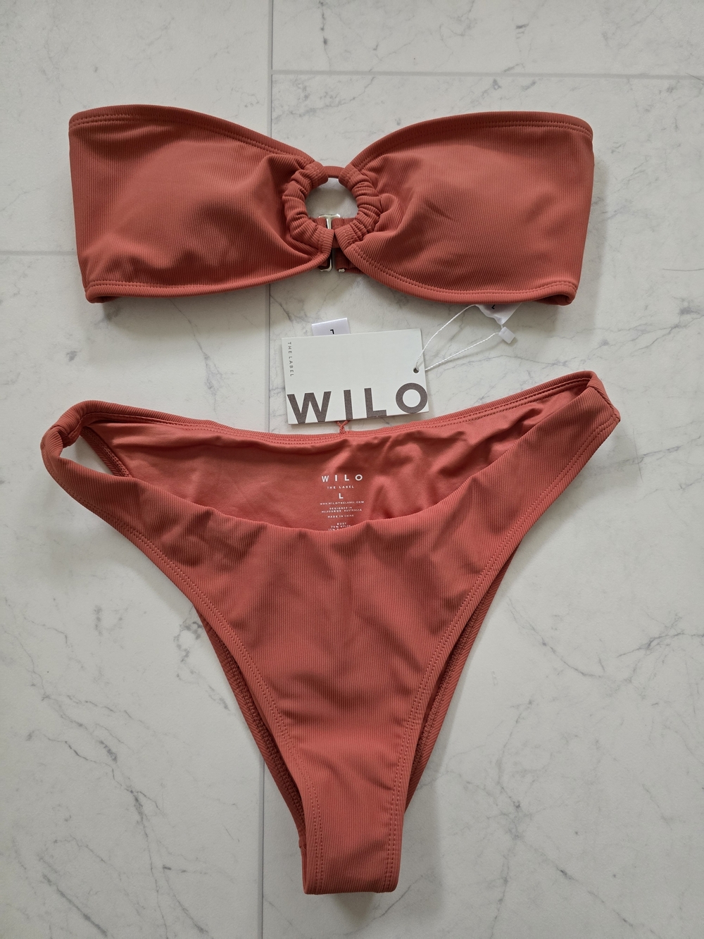 Wilo The Label Rust Orange Bandeau Ring Bikini Set